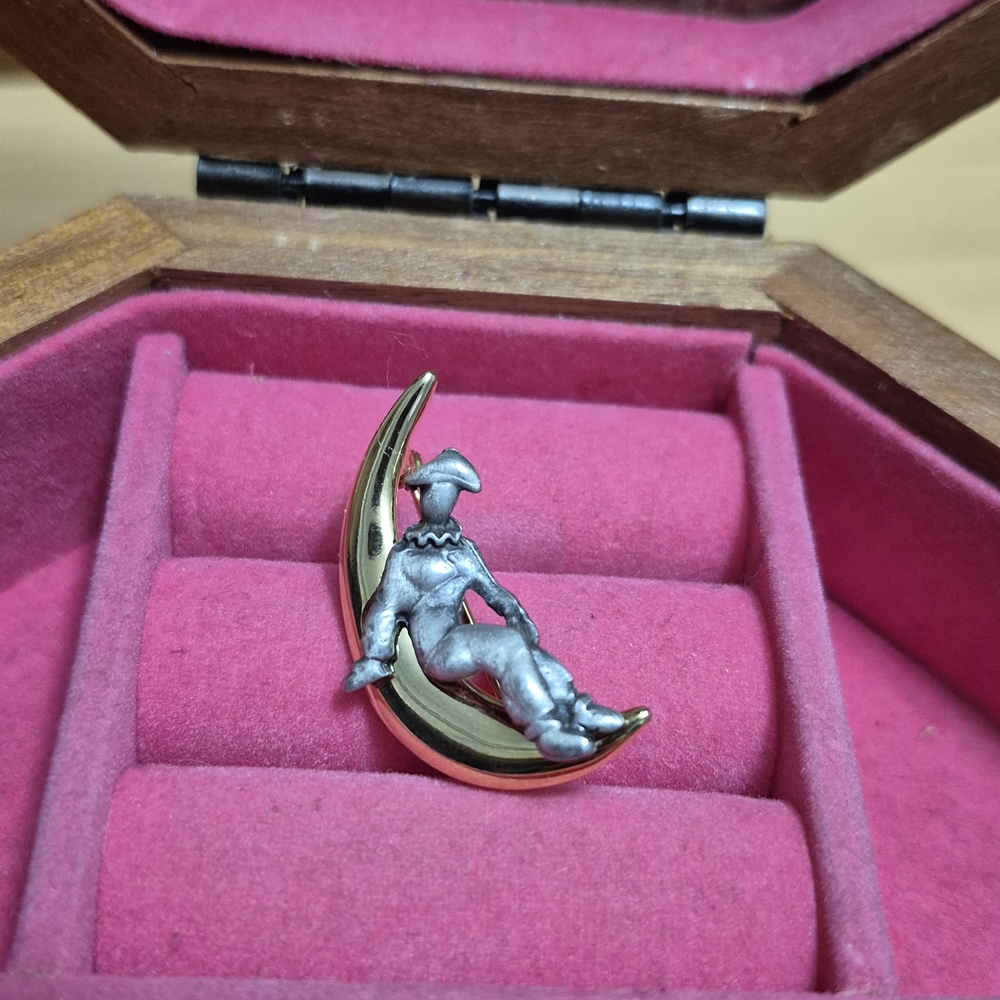 Silver and Gold Moon Brooch